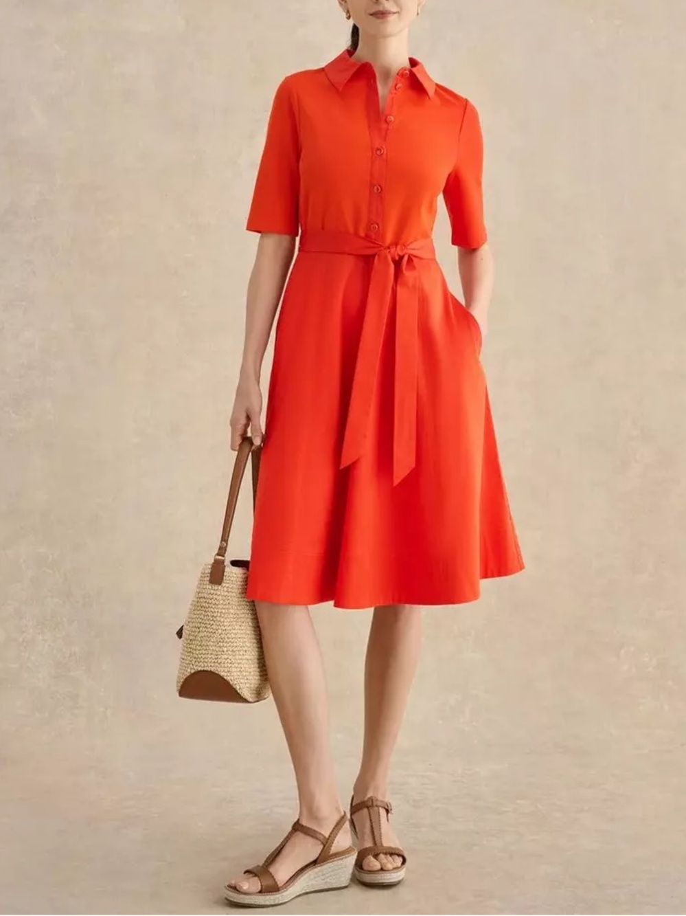 Hobbs London Petite Loretta Shirt Dress Size XS Tomatoe Red Pockets Cotton